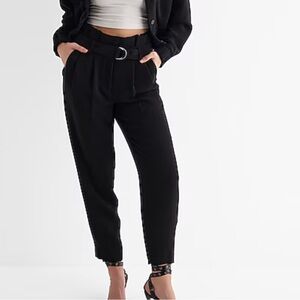 Elegant Black Ankle High Rise Belted Women's Pants size 6